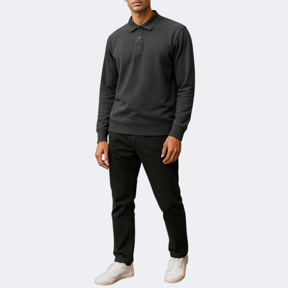 Banana Republic Rugby Sweatshirt Men S Black Collar Pullover‎ Long Sleeve Casual